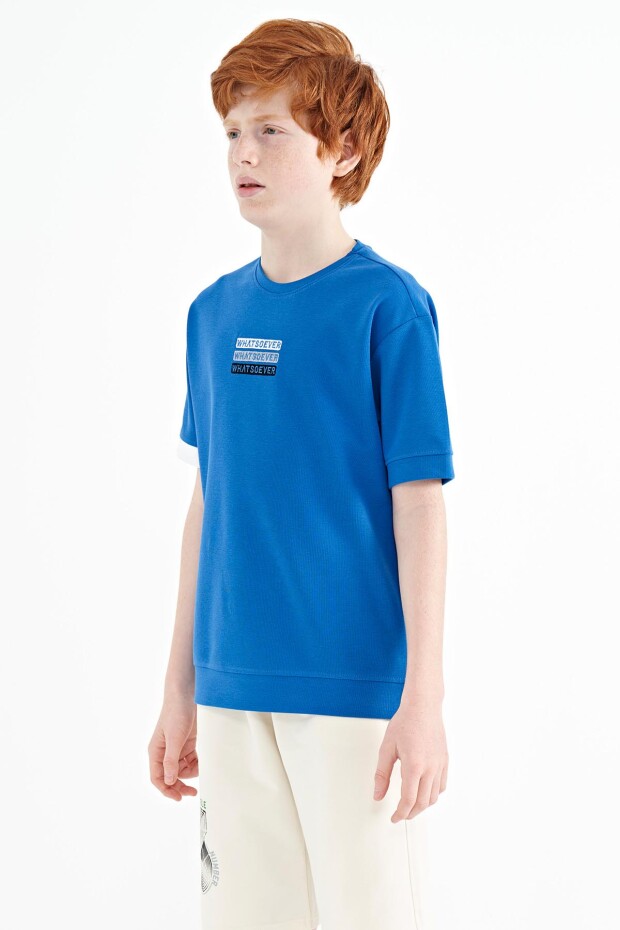 Saks Yazı Nakışlı O Yaka Oversize Erkek Çocuk T-Shirt - 11146