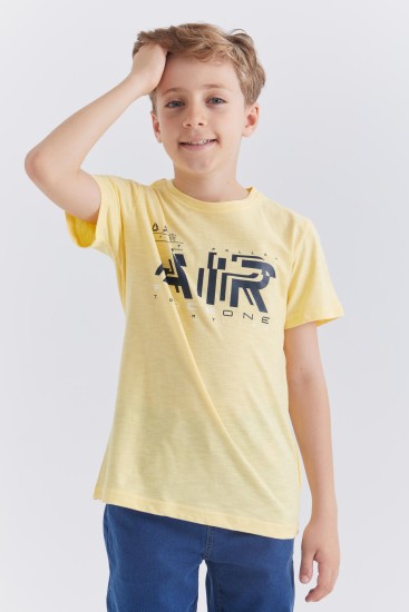 Sarı Air Baskılı O Yaka Kısa Kol Erkek Çocuk T-Shirt - 10852 