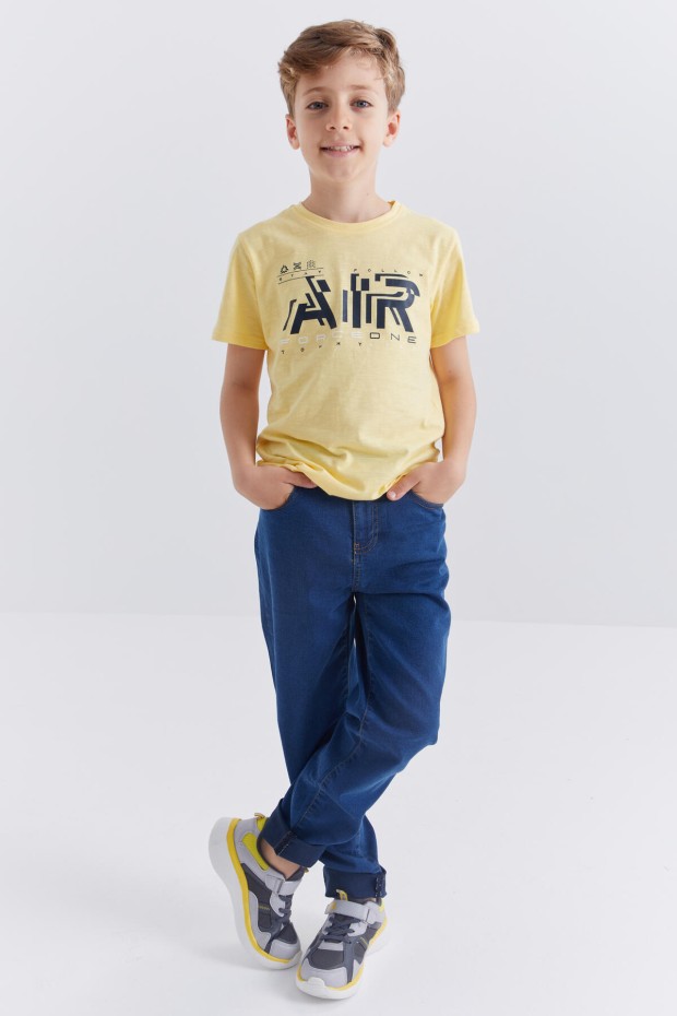 Sarı Air Baskılı O Yaka Kısa Kol Erkek Çocuk T-Shirt - 10852
