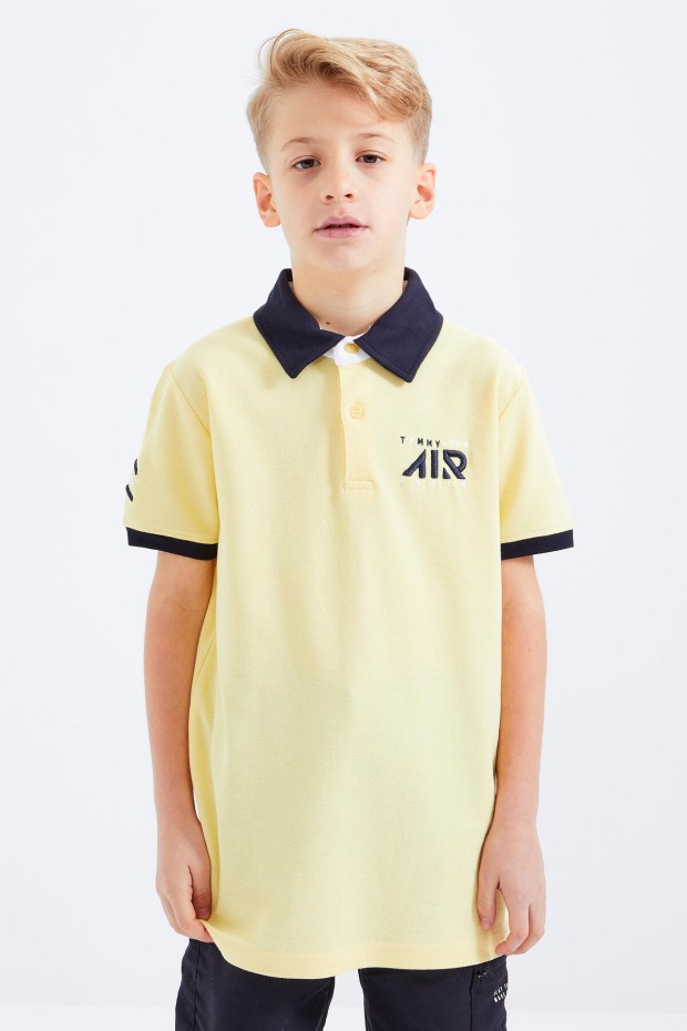 Sarı Air Yazılı Standart Kalıp Polo Yaka Erkek Çocuk T-Shirt - 10894