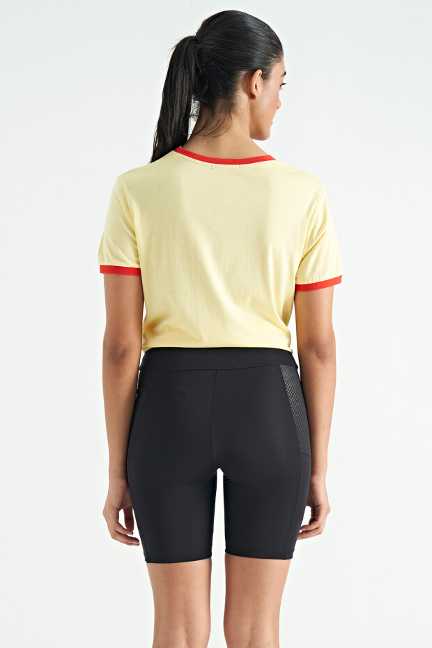 Sarı Bağlama Detaylı Croppet Fıt Kadın T-Shirt - 02270