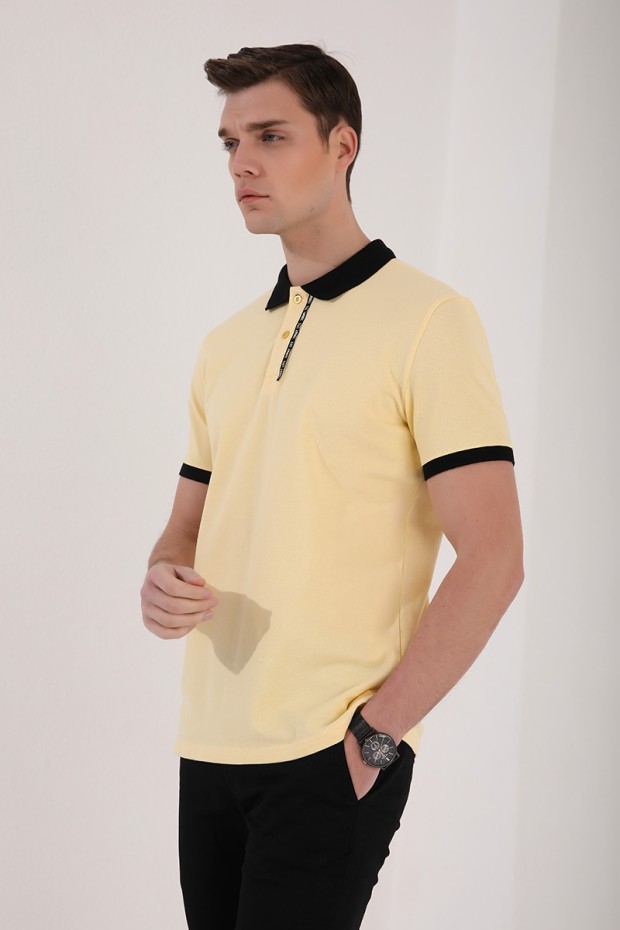 Sarı Basic Çift Düğmeli Standart Kalıp Polo Yaka Erkek T-Shirt - 87944