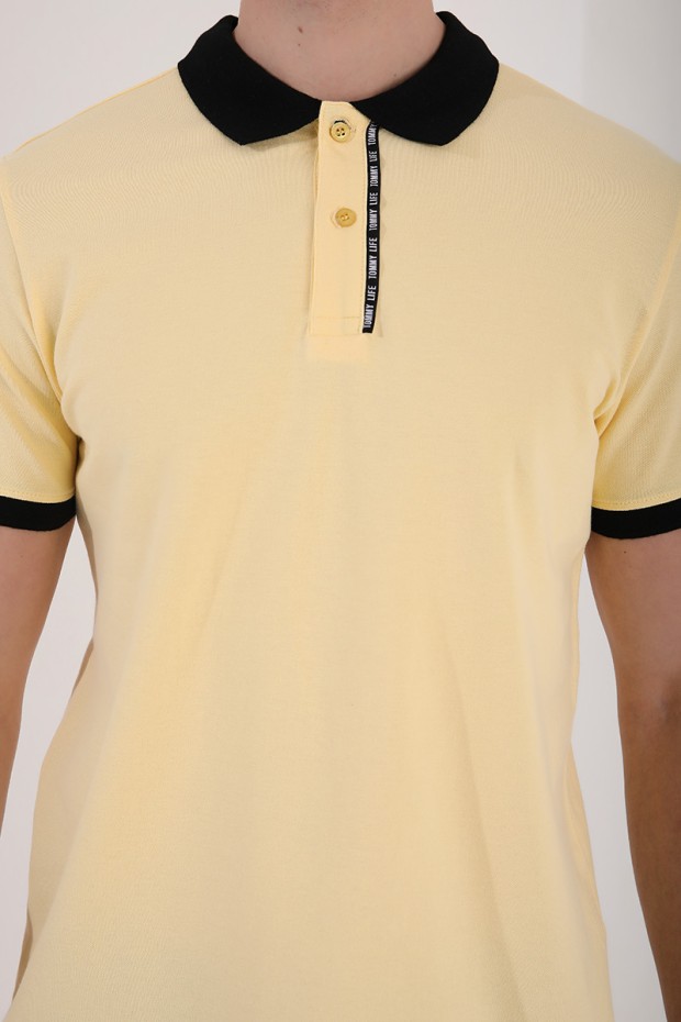 Sarı Basic Çift Düğmeli Standart Kalıp Polo Yaka Erkek T-Shirt - 87944