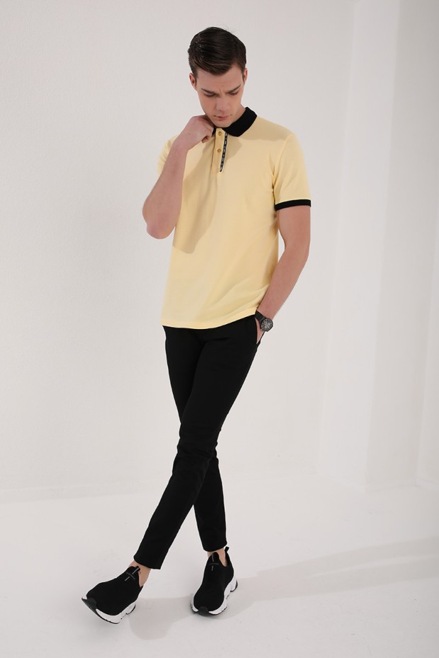 Sarı Basic Çift Düğmeli Standart Kalıp Polo Yaka Erkek T-Shirt - 87944