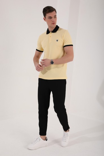 Sarı Basic Göğüs Logolu Standart Kalıp Polo Yaka Erkek T-Shirt - 87938 - Thumbnail