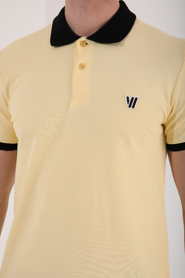 Sarı Basic Göğüs Logolu Standart Kalıp Polo Yaka Erkek T-Shirt - 87938