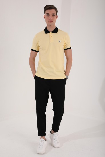 Sarı Basic Göğüs Logolu Standart Kalıp Polo Yaka Erkek T-Shirt - 87938 - Thumbnail
