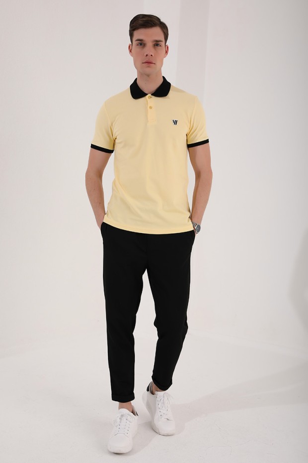 Sarı Basic Göğüs Logolu Standart Kalıp Polo Yaka Erkek T-Shirt - 87938