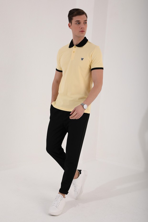Sarı Basic Göğüs Logolu Standart Kalıp Polo Yaka Erkek T-Shirt - 87938