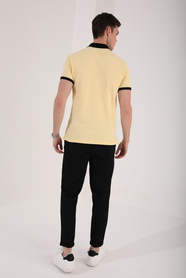 Sarı Basic Göğüs Logolu Standart Kalıp Polo Yaka Erkek T-Shirt - 87938 - Thumbnail