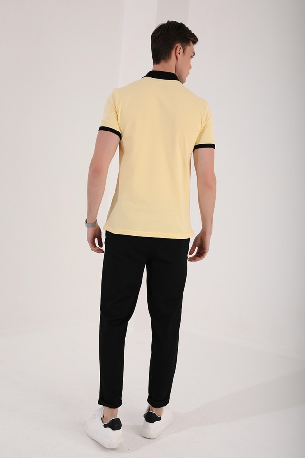 Sarı Basic Göğüs Logolu Standart Kalıp Polo Yaka Erkek T-Shirt - 87938