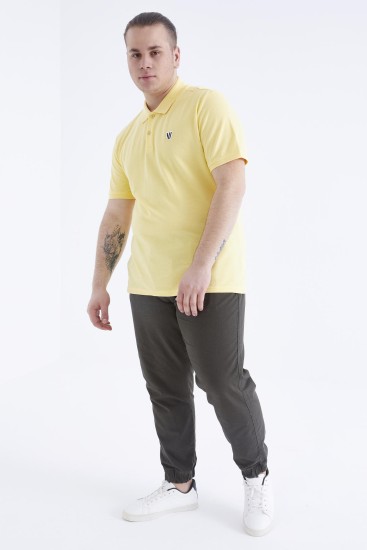Sarı Basic Göğüs Logolu Standart Kalıp Triko Polo Yaka Erkek T-Shirt - 87768 - Thumbnail