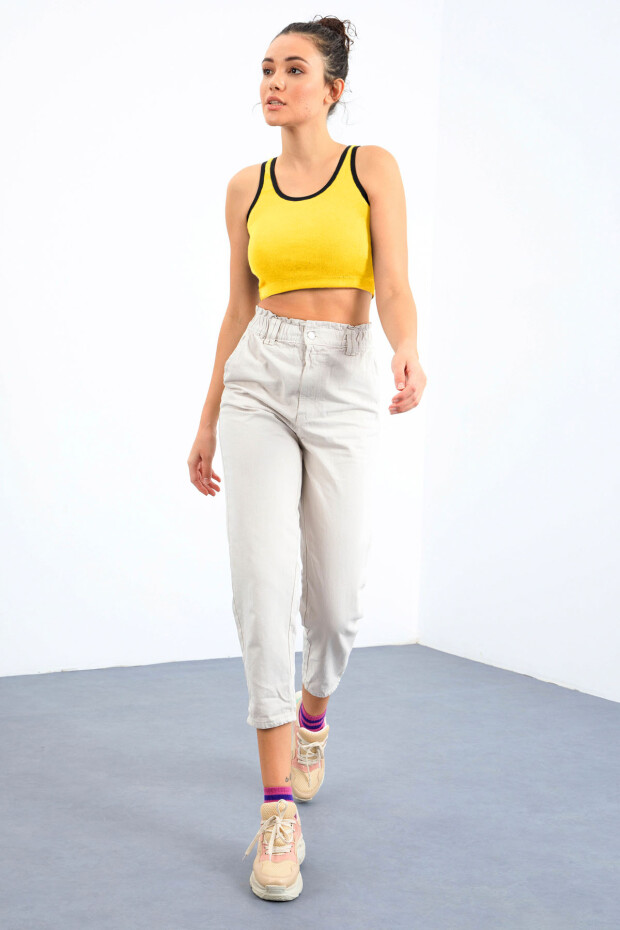 Sarı Basic Sıfır Kol Dar Kalıp U Yaka Kadın Crop Top Atlet - 97162 - 3