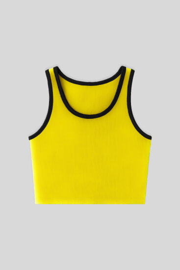 Sarı Basic Sıfır Kol Dar Kalıp U Yaka Kadın Crop Top Atlet - 97162 