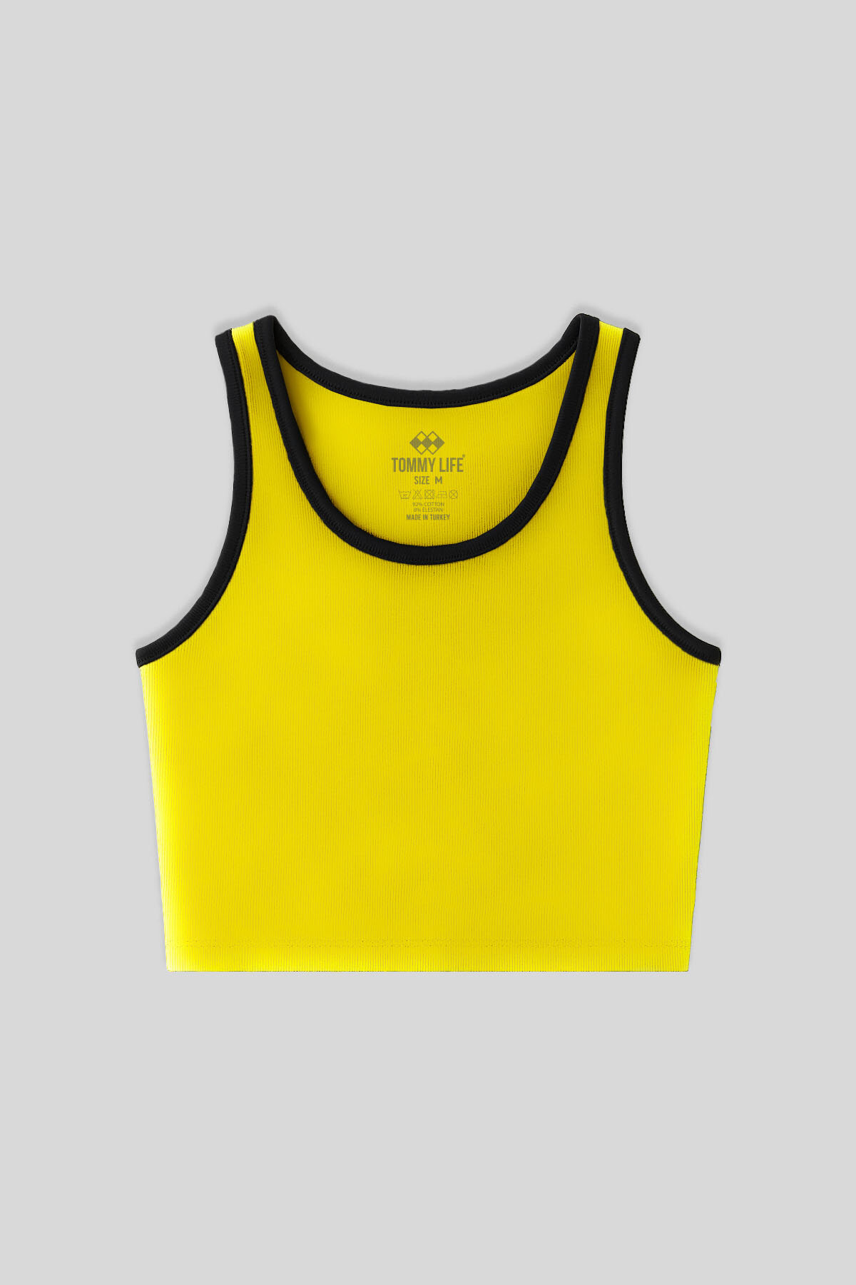 Sarı Basic Sıfır Kol Dar Kalıp U Yaka Kadın Crop Top Atlet - 97162 - TOMMYLIFE