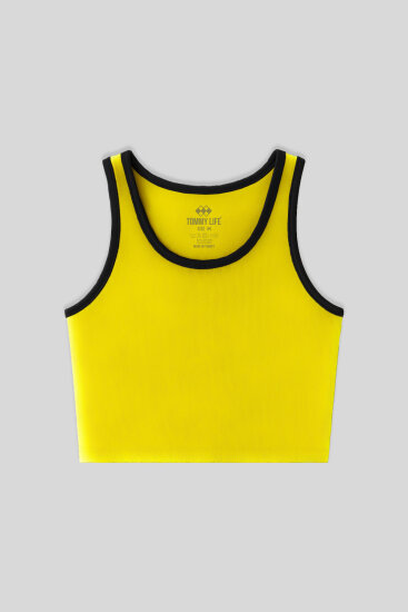 Sarı Basic Sıfır Kol Dar Kalıp U Yaka Kadın Crop Top Atlet - 97162 