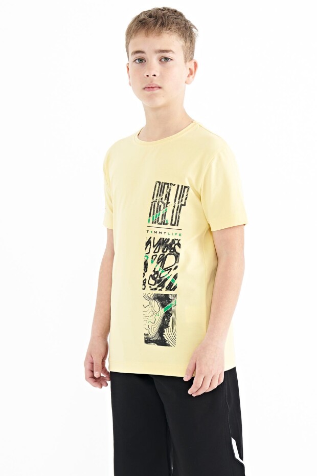 Sarı Baskı Detaylı O Yaka Standart Kalıp Erkek Çocuk T-Shirt - 11104