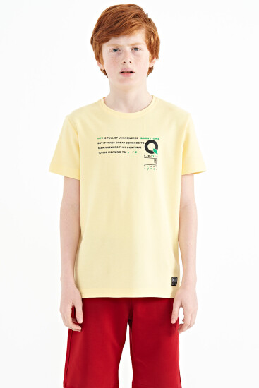 Sarı Baskı Detaylı O Yaka Standart Kalıp Erkek Çocuk T-Shirt - 11145 
