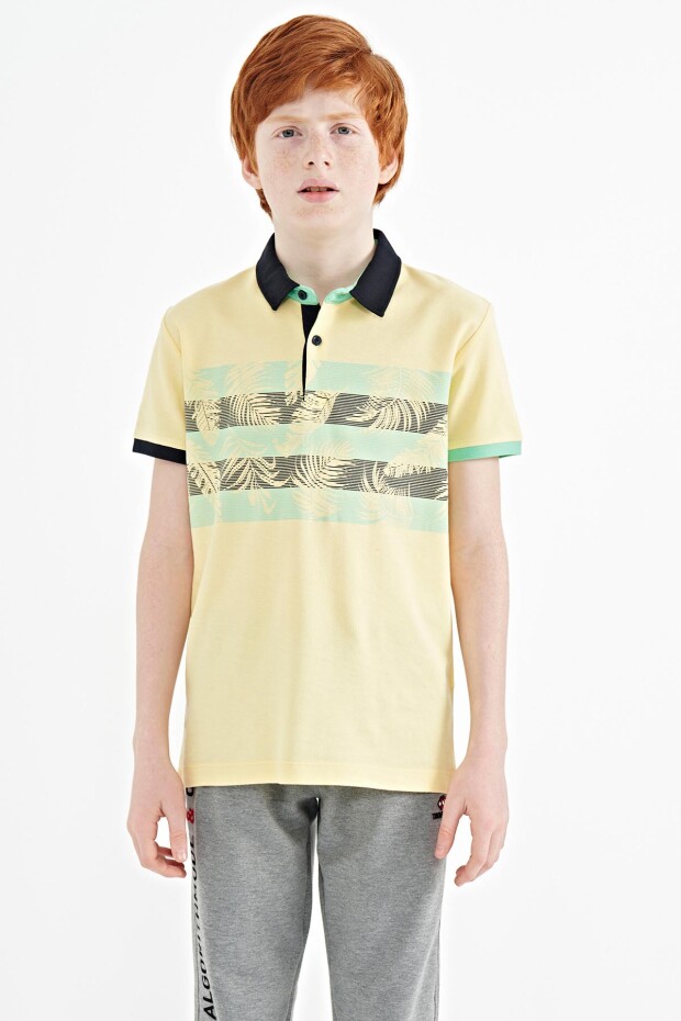 Sarı Baskı Detaylı Standart Kalıp Polo Yaka Erkek Çocuk T-Shirt - 11101
