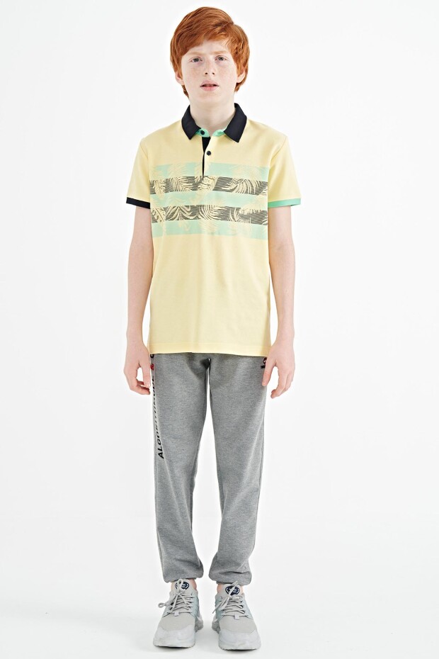 Sarı Baskı Detaylı Standart Kalıp Polo Yaka Erkek Çocuk T-Shirt - 11101