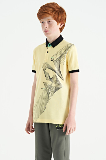 Sarı Baskı Detaylı Standart Kalıp Polo Yaka Erkek Çocuk T-Shirt - 11164 - Thumbnail