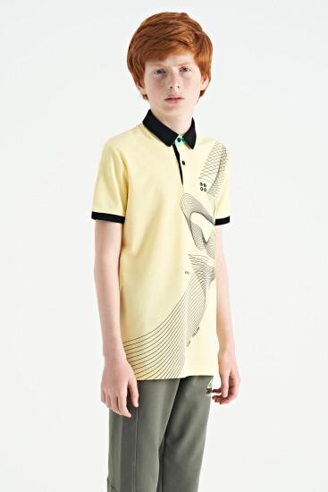Sarı Baskı Detaylı Standart Kalıp Polo Yaka Erkek Çocuk T-Shirt - 11164 - Thumbnail
