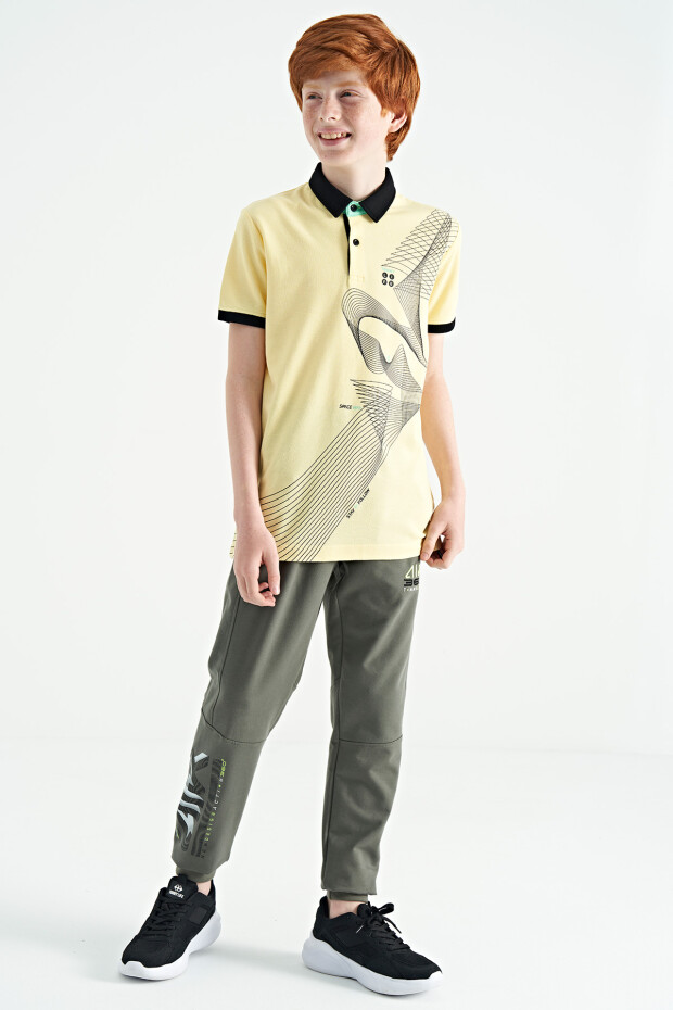 Sarı Baskı Detaylı Standart Kalıp Polo Yaka Erkek Çocuk T-Shirt - 11164