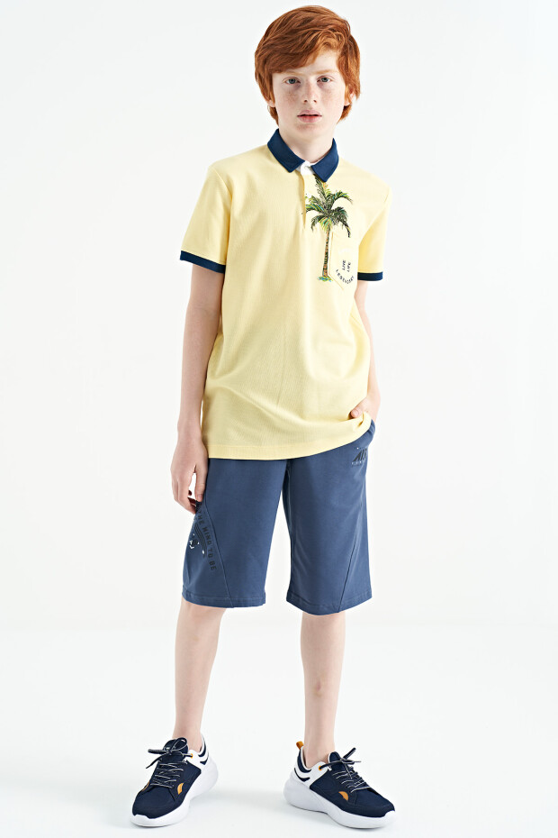 Sarı Baskılı Cep Detaylı Standart Kalıp Polo Yaka Erkek Çocuk T-Shirt - 11144
