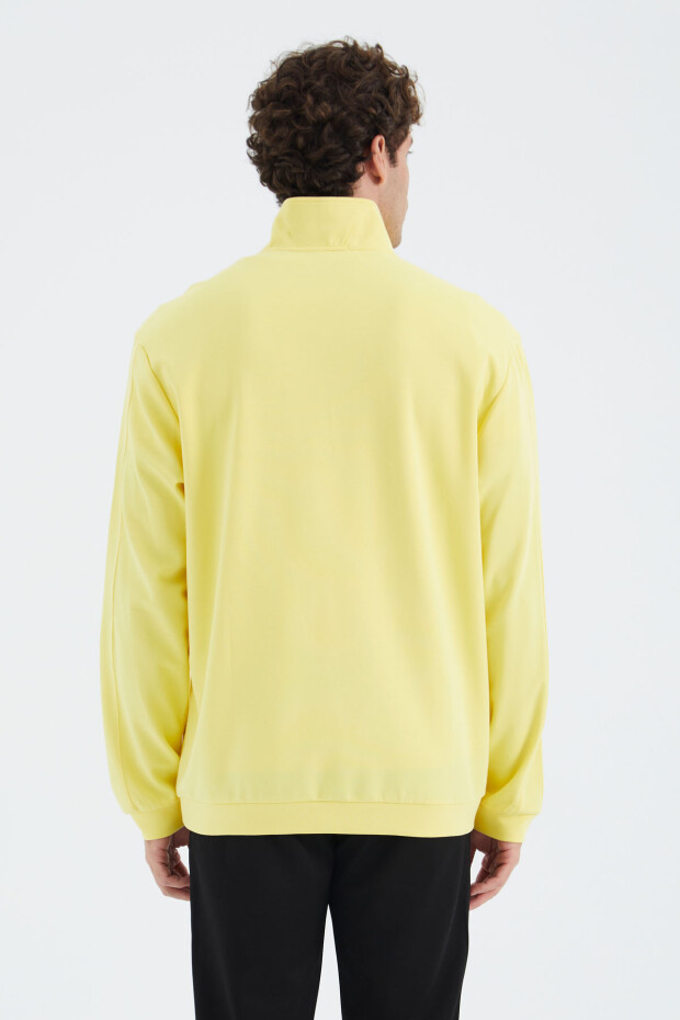 Sarı Dik Yaka Yarım Fermuarlı Cep Detaylı Erkek Sweatshirt - 88278