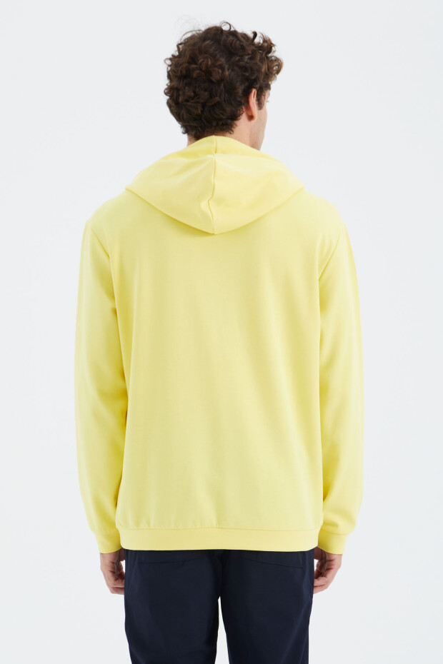 Sarı Kapüşonlu Ön Dikiş Detaylı Rahat Kalıp Erkek Sweatshirt - 88277