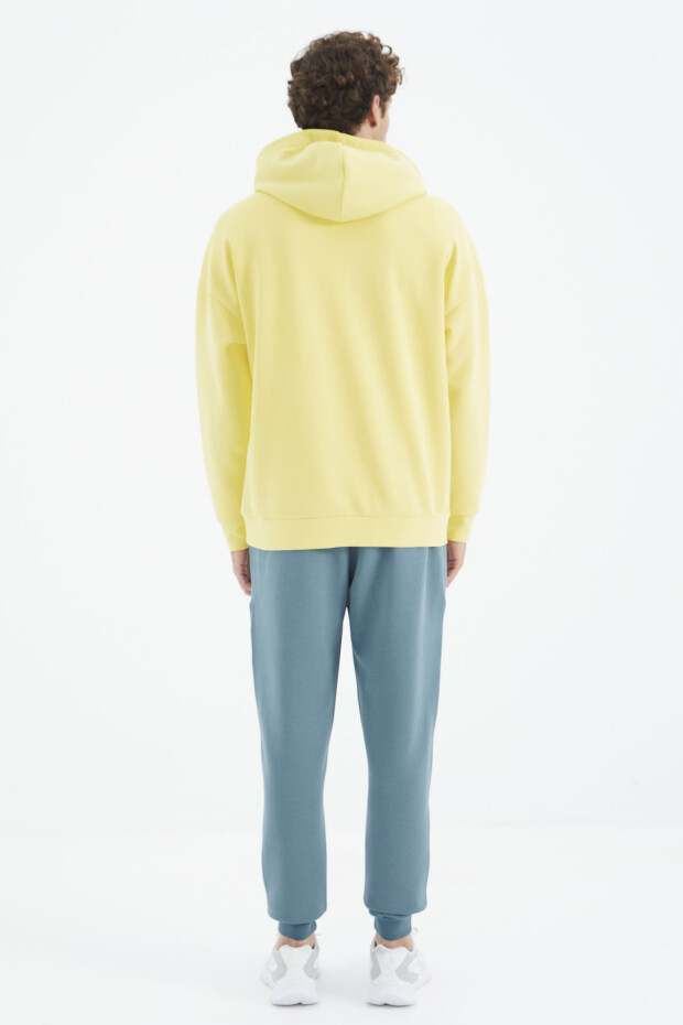 Sarı Kapüşonlu Yarım Fermuarlı Cep Detaylı Rahat Kalıp Erkek Sweatshirt - 88294