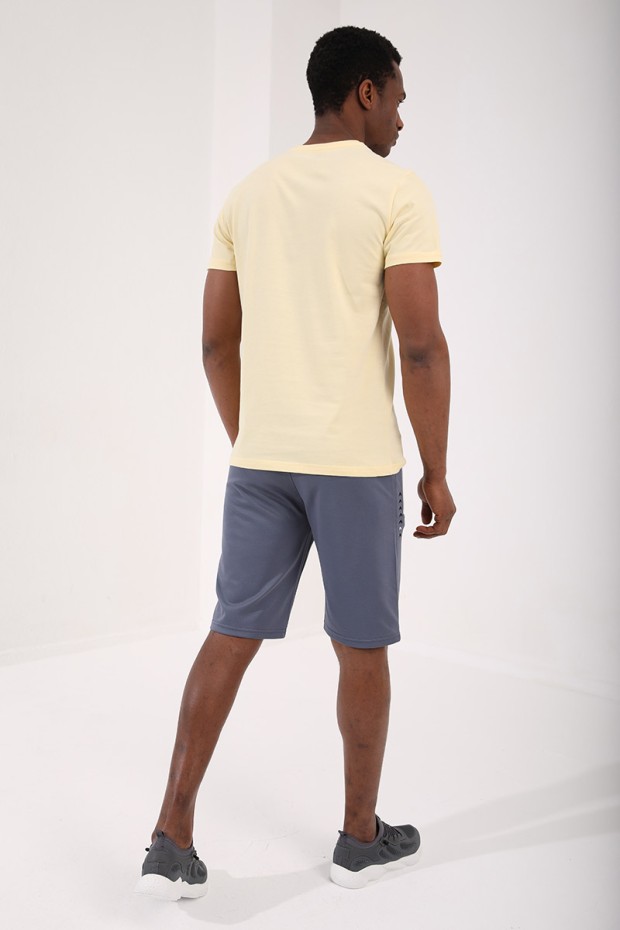 Sarı Kartal Baskılı Standart Kalıp O Yaka Erkek T-Shirt - 87932