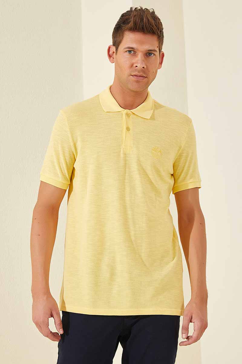 Sarı Klasik Kısa Kol Standart Kalıp Polo Yaka Erkek T-Shirt - 87776