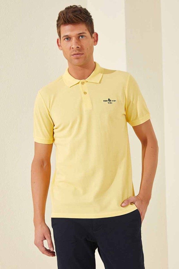 Sarı Klasik Kısa Kol Standart Kalıp Polo Yaka Erkek T-Shirt - 87787