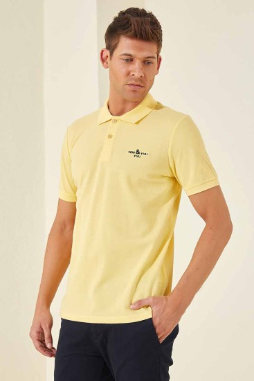 Sarı Klasik Kısa Kol Standart Kalıp Polo Yaka Erkek T-Shirt - 87787 - Thumbnail