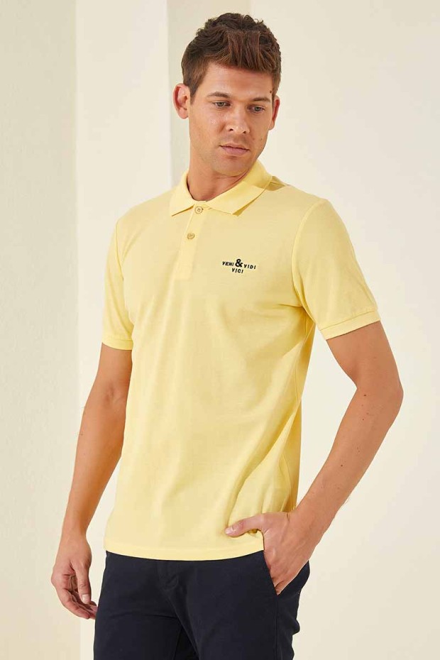 Sarı Klasik Kısa Kol Standart Kalıp Polo Yaka Erkek T-Shirt - 87787