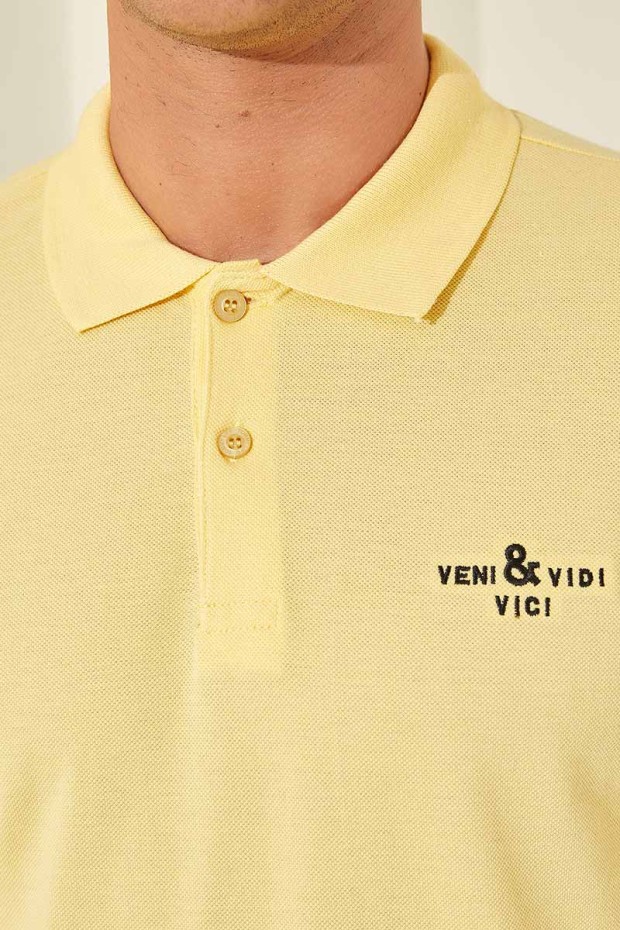 Sarı Klasik Kısa Kol Standart Kalıp Polo Yaka Erkek T-Shirt - 87787