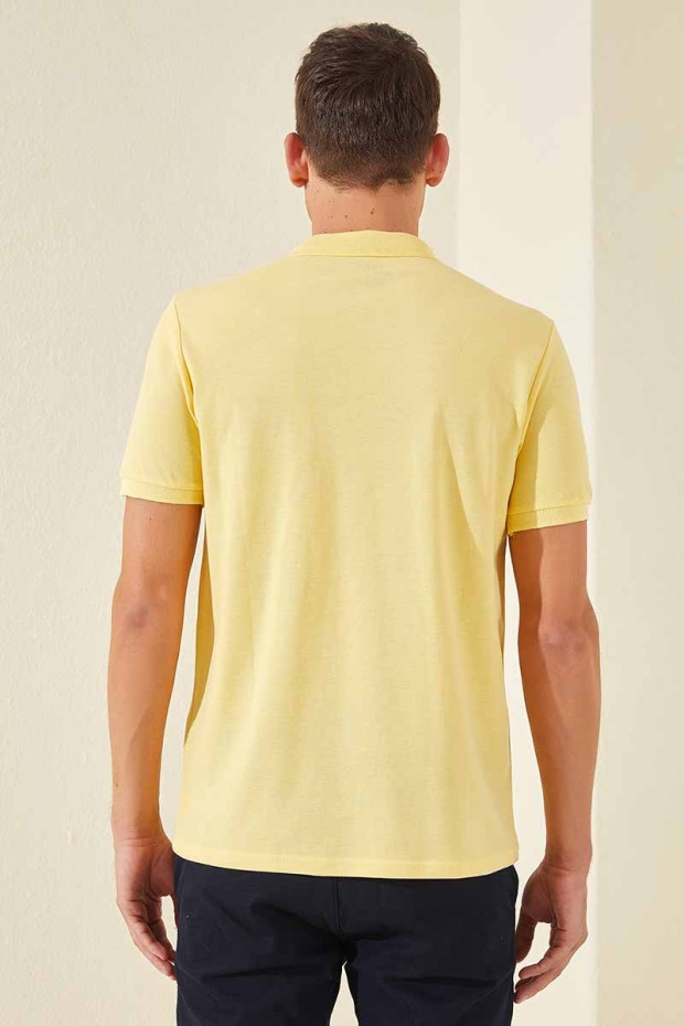 Sarı Klasik Kısa Kol Standart Kalıp Polo Yaka Erkek T-Shirt - 87787