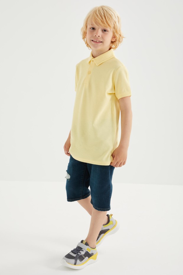 Sarı Klasik Kısa Kollu Polo Yaka Erkek Çocuk T-Shirt - 10962