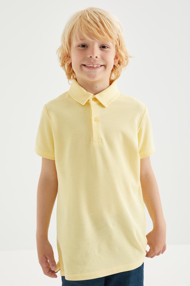 Sarı Klasik Kısa Kollu Polo Yaka Erkek Çocuk T-Shirt - 10962