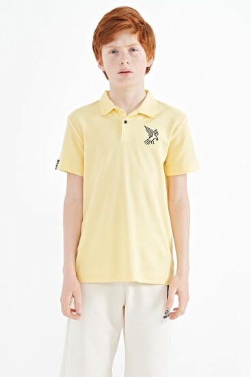 Sarı Minimal Nakış Detaylı Standart Kalıp Polo Yaka Erkek Çocuk T-Shirt - 11084 