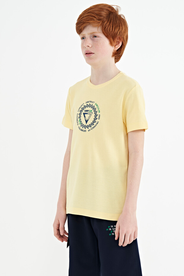 Sarı Nakış İşleme Detaylı O Yaka Standart Kalıp Erkek Çocuk T-Shirt - 11115 - 4