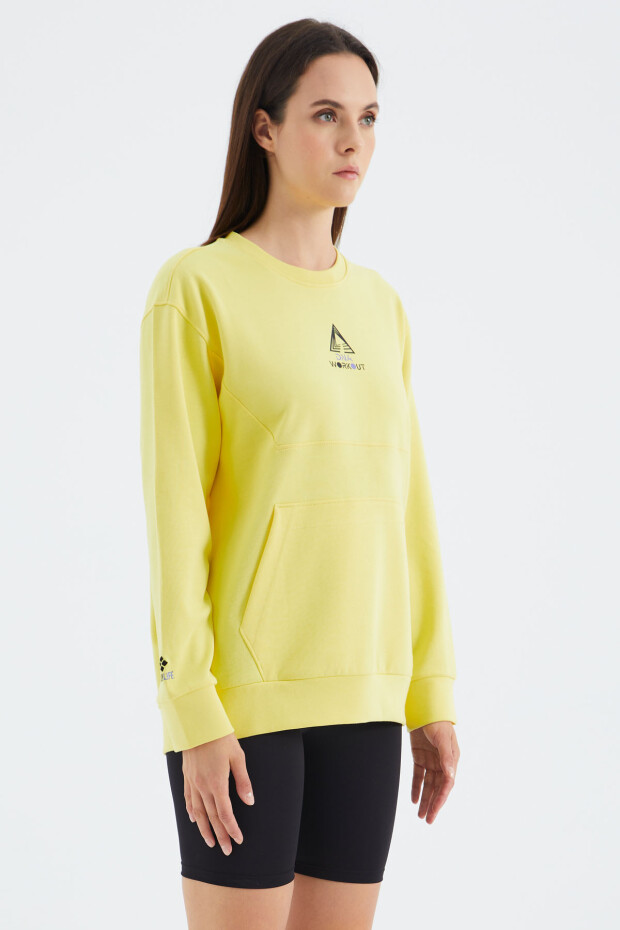 Sarı O Yaka Cep Detaylı Oversize Kadın Sweatshirt - 97276
