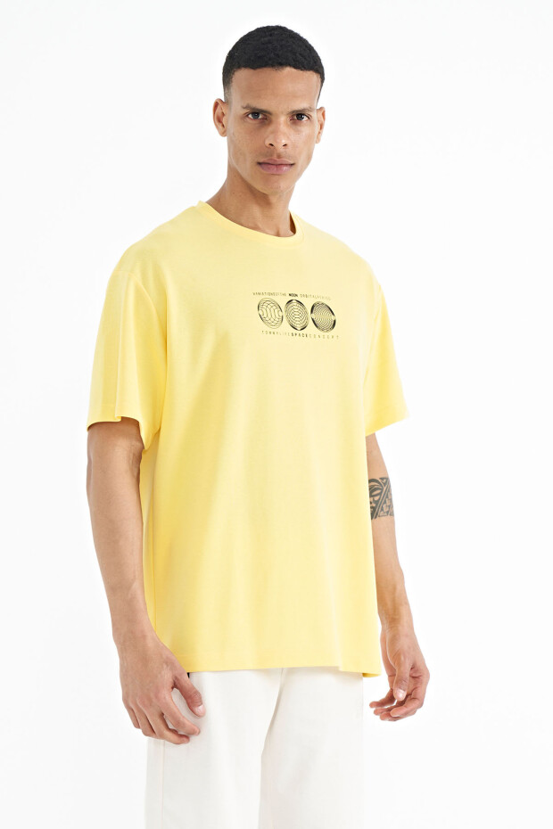 Sarı Ön Arka Baskılı O Yaka Oversize Erkek T-shirt - 88224