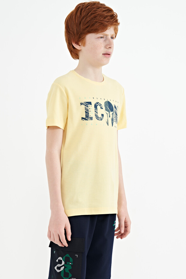 Sarı Ön Yazı Nakışlı O Yaka Standart Kalıp Erkek Çocuk T-Shirt - 11118 - 8