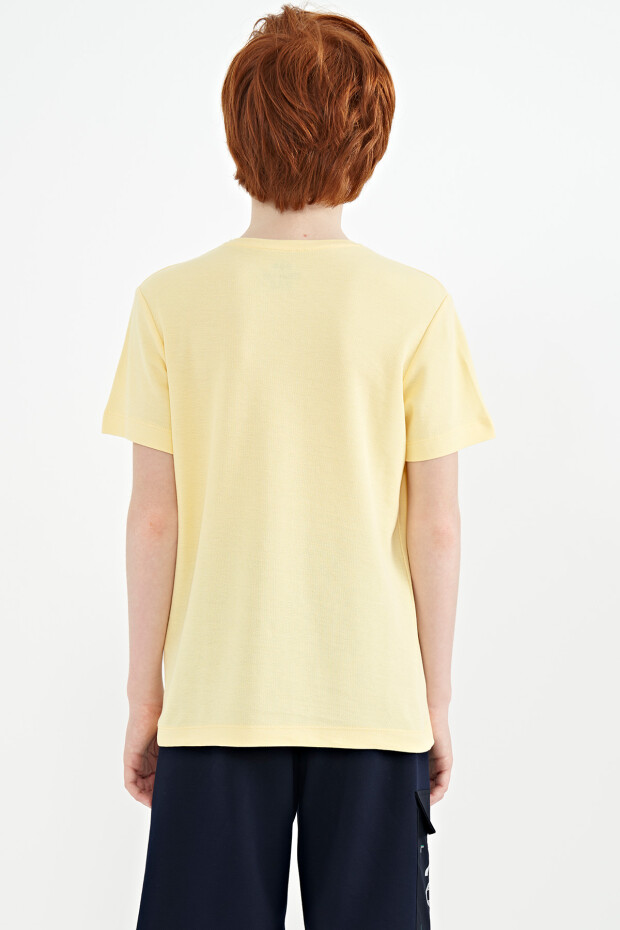 Sarı Ön Yazı Nakışlı O Yaka Standart Kalıp Erkek Çocuk T-Shirt - 11118 - 10