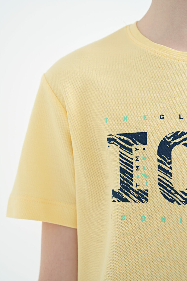 Sarı Ön Yazı Nakışlı O Yaka Standart Kalıp Erkek Çocuk T-Shirt - 11118 - 5