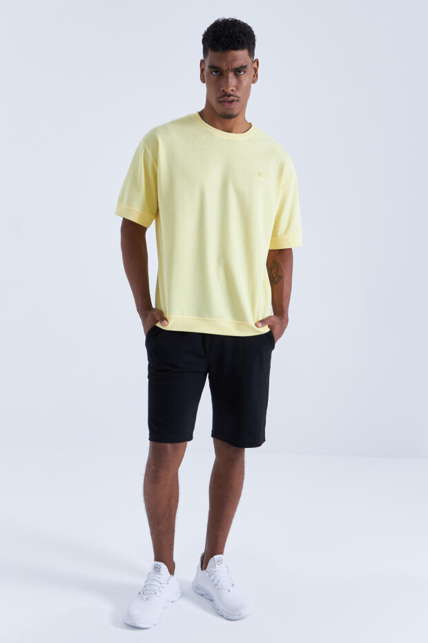 Sarı - Siyah O Yaka Oversize Bermuda Erkek Şort Takım - 85164