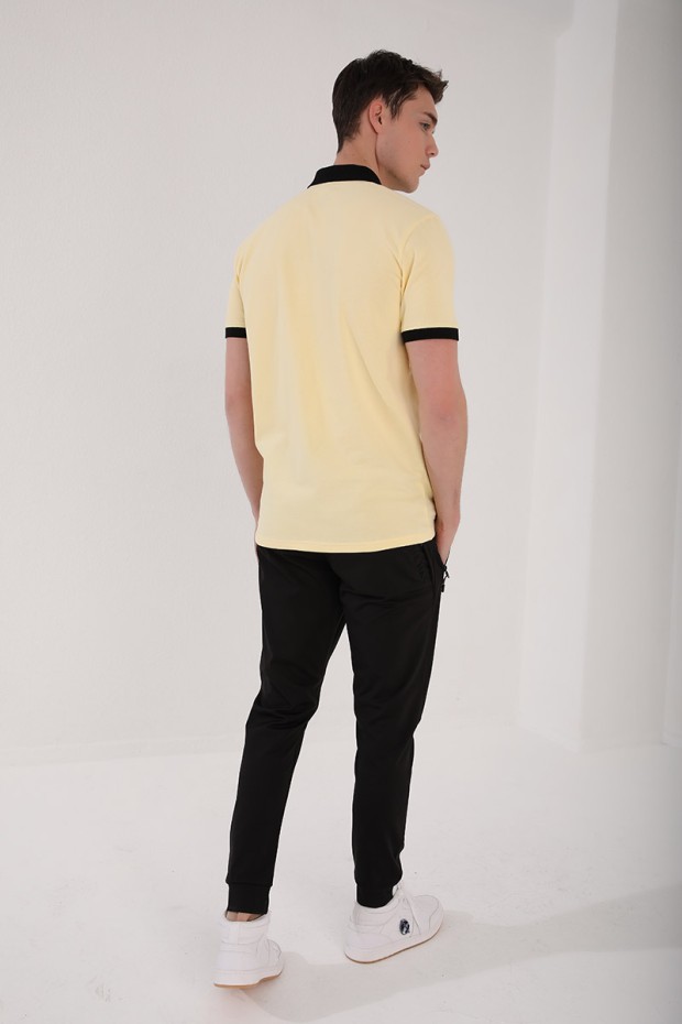Sarı Yarım Fermuarlı Standart Kalıp Polo Yaka Erkek T-Shirt - 87961