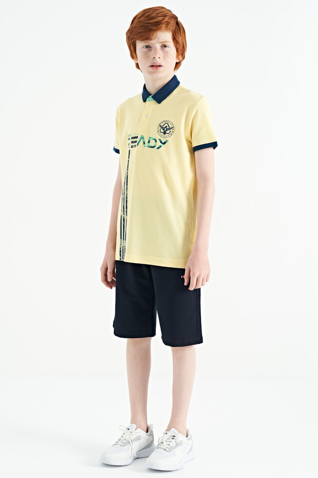 Sarı Yazı Baskı Desenli Standart Kalıp Polo Yaka Erkek Çocuk T-Shirt - 11143